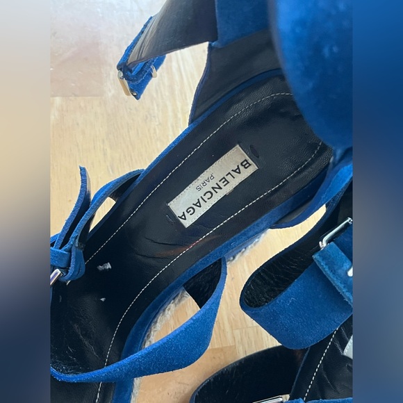Balenciaga Electric Blue suede Wedge Sandals with Crisscross Straps - Picture 5 of 13